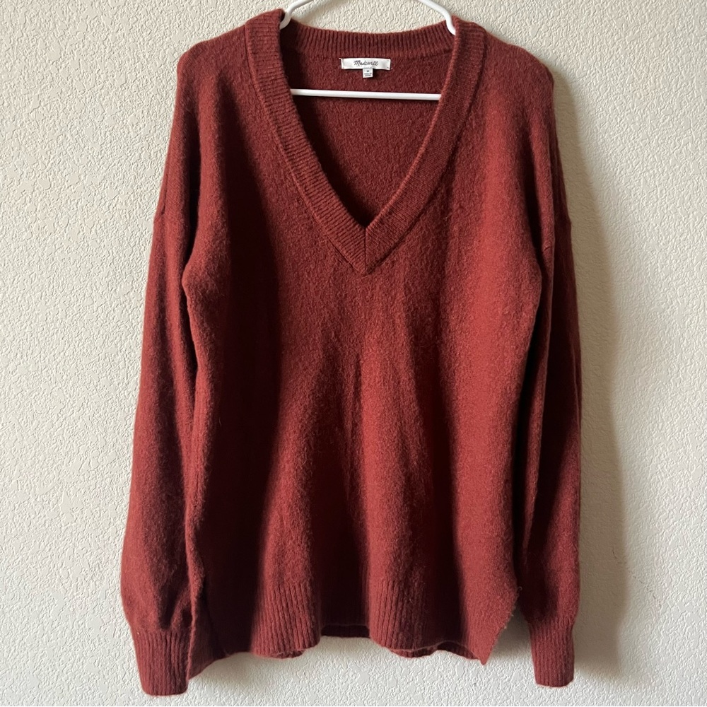 Madewell Rust Oversized Wool Alpaca Blend Stretchy Minimalist V-Neck Sweater M